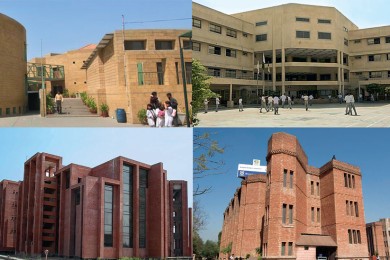 A class apart: (Clockwise from top left) Two Beaconhouse school campuses in Karachi; a campus in Islamabad; and the Beaconhouse National University in Lahore.
